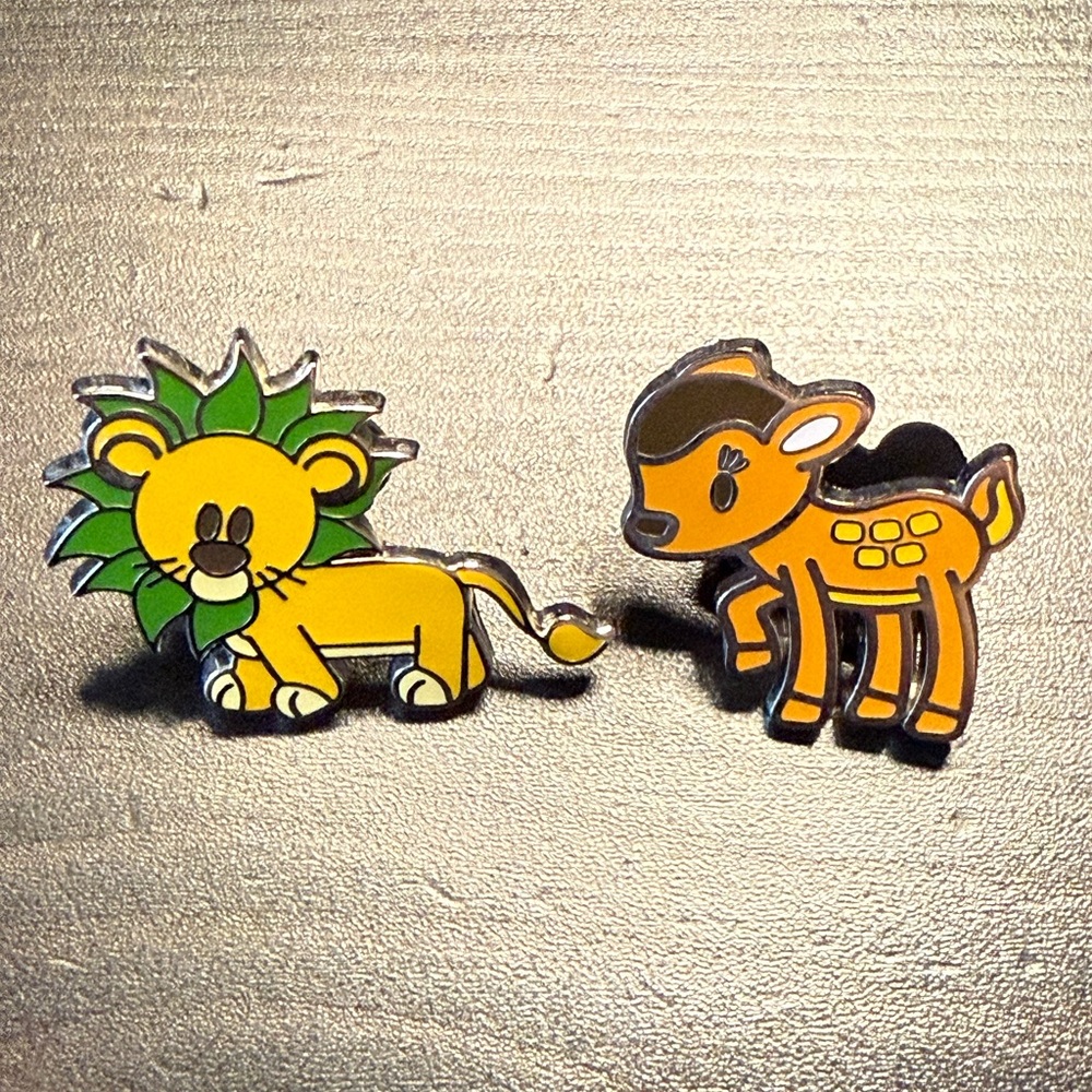 Set of Two Mini Cute Animals Pins Disney Simba and Bambi 2010